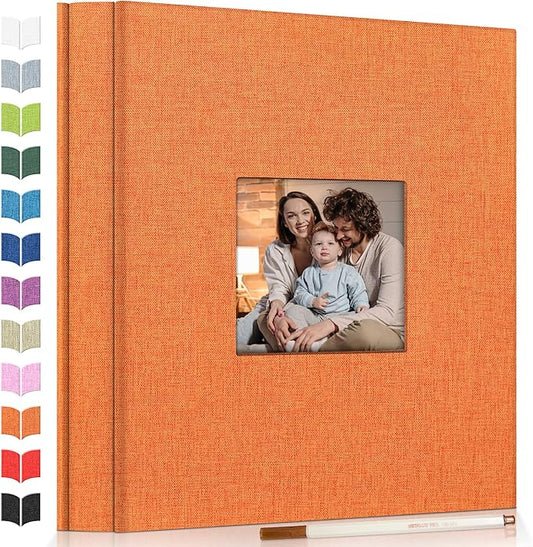 Photo Album Self Adhesive Scrapbook Album for 3x5 4x6 5x7 8x10 Pictures,60 Pages Linen Cover with Display Window DIY Photo Book,Ideal Gifts for Family Travel Wedding Baby