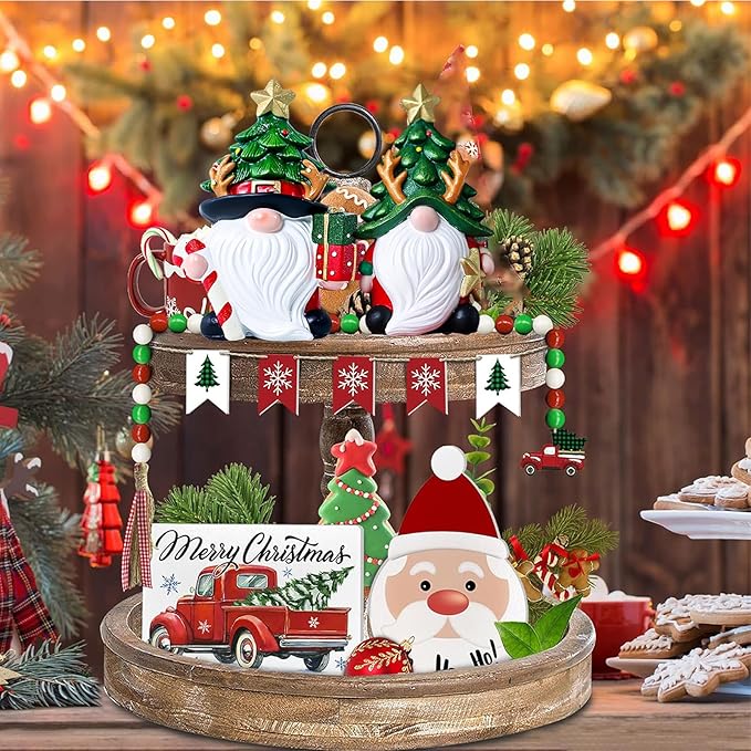Christmas Decorations indoor | Set of 2 Resin Charming christmas gnomes decorations for home | office, Mantel, Shelf, Tiered Tray, Porch, Desk,office.Holiday gnomes Table Centerpieces - 4.2 ince