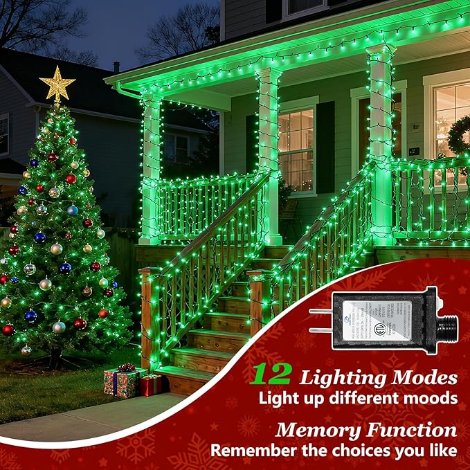 1500 LED 470FT Christmas Lights Outdoor, Christmas String Fairy Lights with Timer & Memory, Waterproof 12 Modes Dimmable Twinkle Tree Lights for Home Patio Wedding Party Yard Xmas Decorations, Green