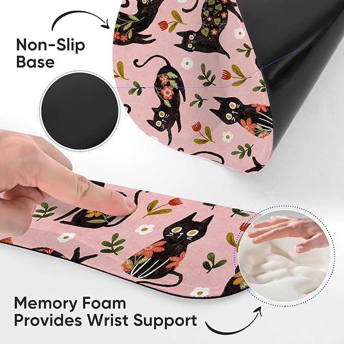 RICHEN 3 PCS Computer Mouse Pads for Desk with Coaster Set, Non-Slip Keyboard Wrist Rest and Mouse Pad Set, Ergonomic Design (YKMWR-51)