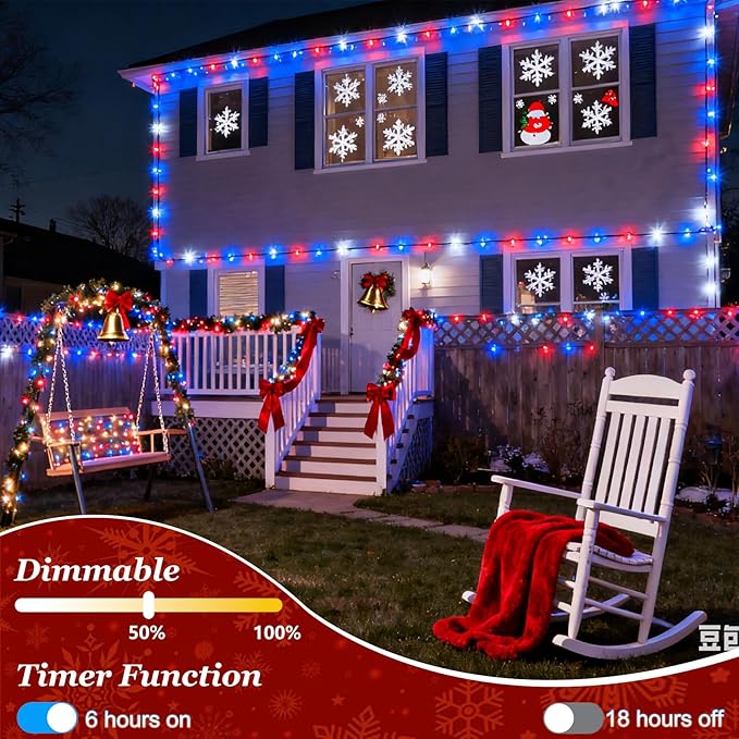 1500 LED Christmas Lights Outdoor with 12 Modes, 470FT Green Wire Christmas String Fairy Lights with Timer & Dimmable, Waterproof Twinkle Tree Lights for House Wedding Xmas Decor, Red White & Blue