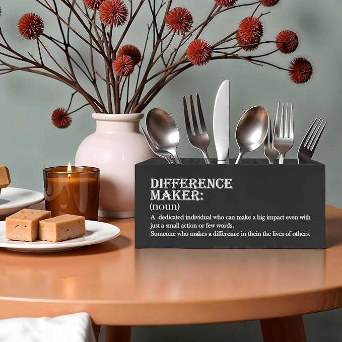 Difference Maker Gift Pencil Pen Holder for Desk, Appreciation Thank You Gifts for Coworkers Employees Boss Teacher Mentor Wooden Pencil Holder Organizer for Home Office Desk Accessories