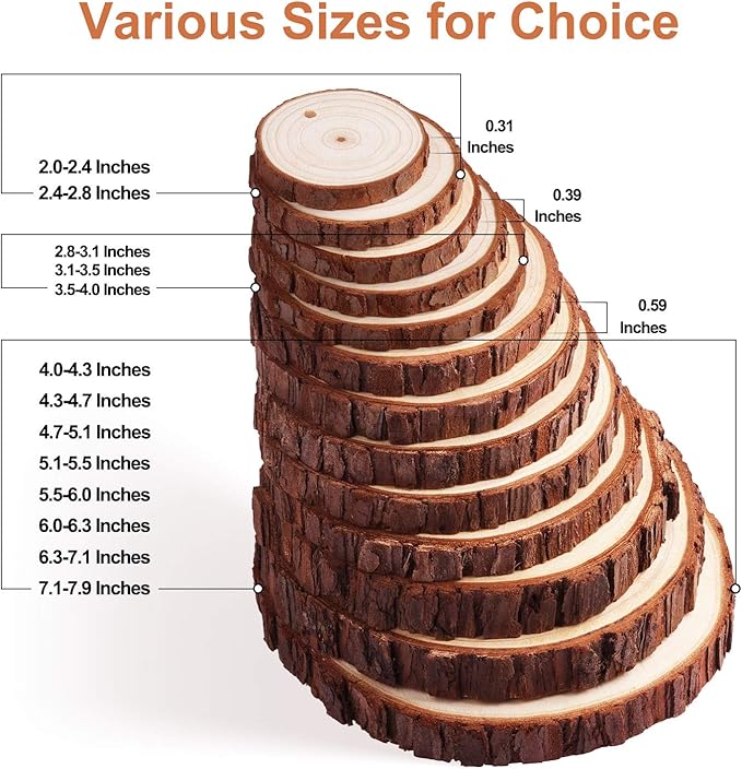 Fuyit Wood Slices 30 Pcs 2.0-2.4 Inches Craft Wood kit Unfinished Predrilled Tree Slices with Hole, Wooden Circles for Arts and Crafts Christmas Ornaments DIY Crafts
