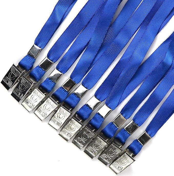 Beebel Blue Lanyards 100 Pack Nylon Flat Badge Lanyard Bulldog Clip for Id Badge Name Tag