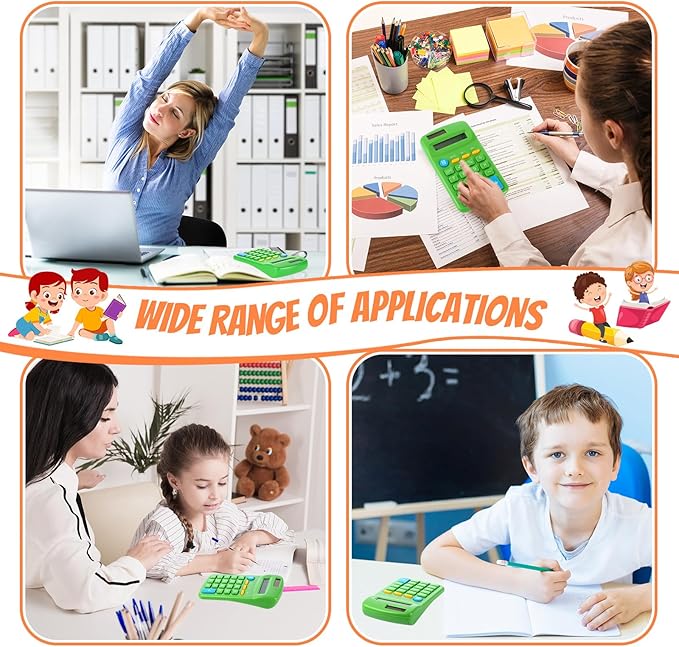 24 Pieces Basic Calculators for Students Small Pocket Size 8 Digit Display Mini Calculators Dual Powered Handheld for School Desktop Home(Green)