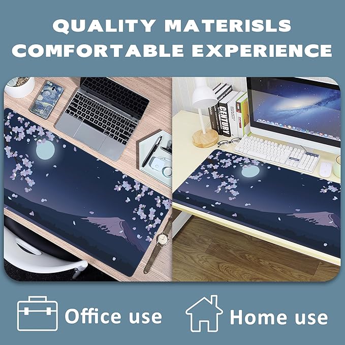 Large Mouse Pad Mount Fuji Sakura Moon Extended Gaming Mouse Pad Non-Slip Desk Mat with Stitched Edge Laptop Computer Keyboard Mousepad for Office Home 35.4" x 15.7"