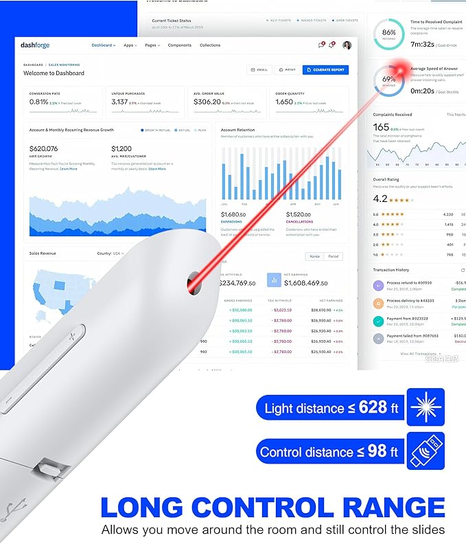 DinoFire White USB C Presentation Clicker Wireless Presenter Remote for PowerPoint Presentations,Volume Control PPT Slide Advancer for Mac Laptop PC Computer