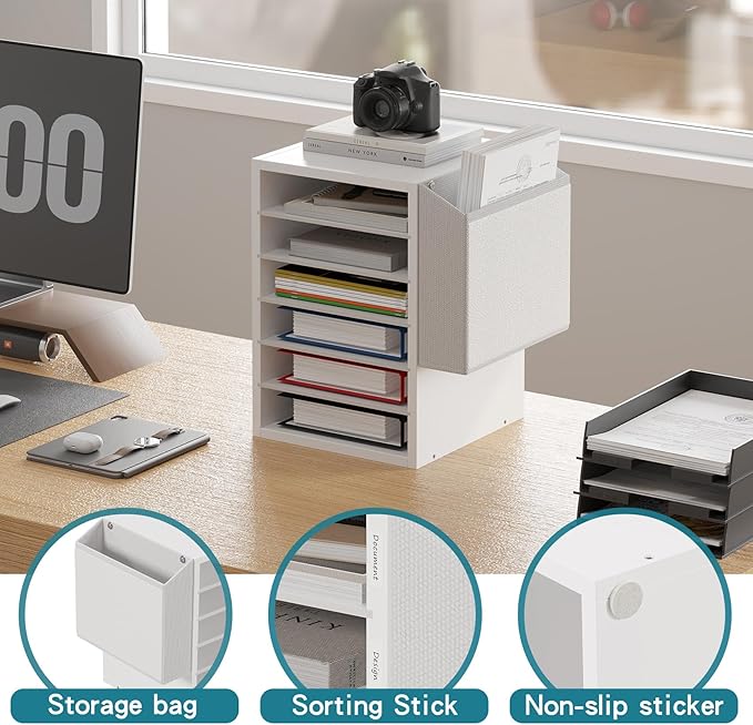 6 Tier Adjustable Countertop Mail Sorter, Mailboxes With Name Slots, Literature Organization Paper Storage Slot, Office Desk File Organizer, Wooden Desktop Mailbox for Classroom, White