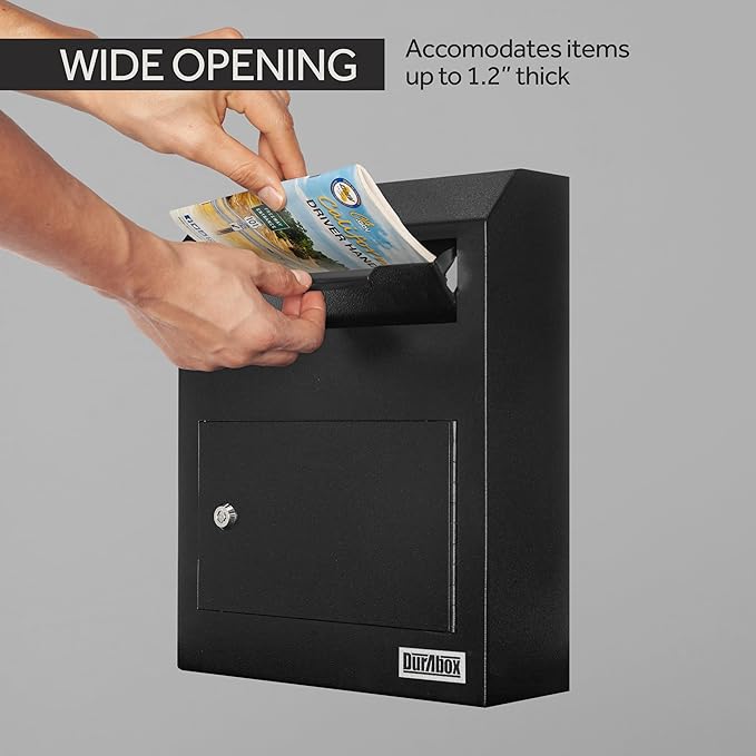 Drop Box Deposit Safe 12 x 4 x 15” Heavy Duty Steel Wall Mount Mailbox for Mail, Letters, Checks, Keys, Cash and more for Home, Office & Commercial Use (W500) (Black)