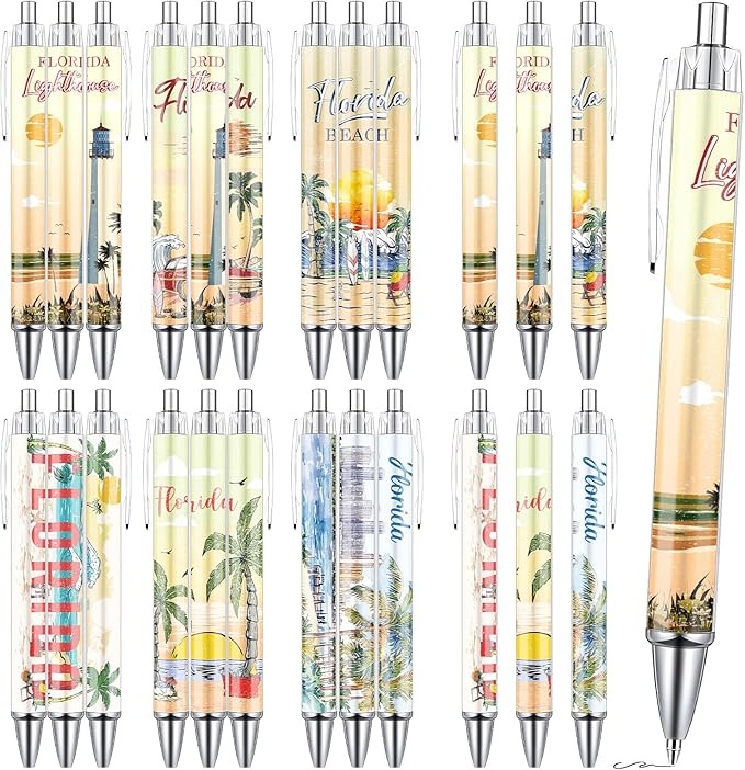 Florida Ballpoint Pens Set - 24 Pcs Florida Scenery Pens City Travel Souvenirs Gift Retro America Vacation Smooth Writing Ballpoint Bulk for Women Teacher Traveler Office School Supplie