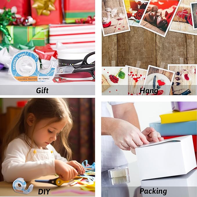 Tape Refills with Dispenser, 24 Roll Invisible Tapes, 3/4 Inch X 600 in, Gift Wrapping Tapes Back to School Supplier for Home School Office Use