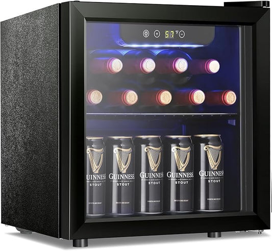 Antarctic Star 12 Bottle 48 Can Wine Cooler/Cabinet Beverage Refrigerator Mini Fridge Low Noise Clear Glass Door Counter Top Cellar for Beer Soda Bar 1.3 cu.ft Black