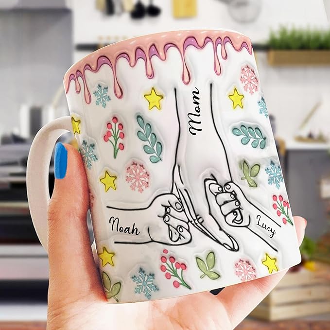 LOVELYPOD Custom Mom Mug with Kids Names, You Hold Our Hands Also Our Hearts Mug, Mama Coffee Cup, Mothers Day Gift, Personalized Mugs, Christmas Gifts, Mothers Day Mugs, Mom Gifts for Women