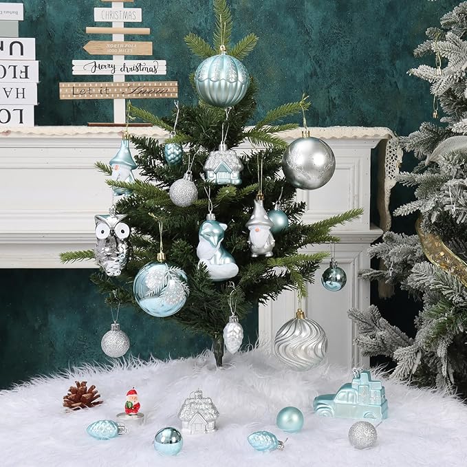 Blue and Silver Christmas Ornaments Set, 75PCS Shatterproof Christmas Decorations, Assorted Xmas Tree Hanging Ornaments for Christmas Tree, Holiday, Party Decor (Blue & Silver)