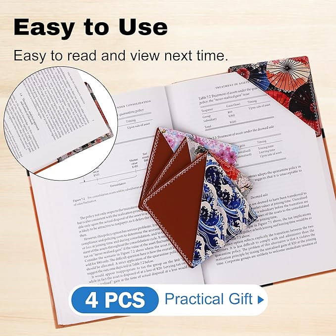 4 Pieces Leather Bookmarks, Cute Book Accessories for Reading Lovers, Page Markers for Women Men Kids Students Teachers Retirement Birthday Gift (Japanese)