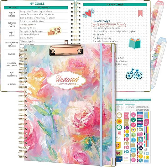 Ospelelf Undated Spiral Bound Planner Daily, Weekly and Monthly Planner, Pink Teacher Student Planner 12 Month 8.5 x 11