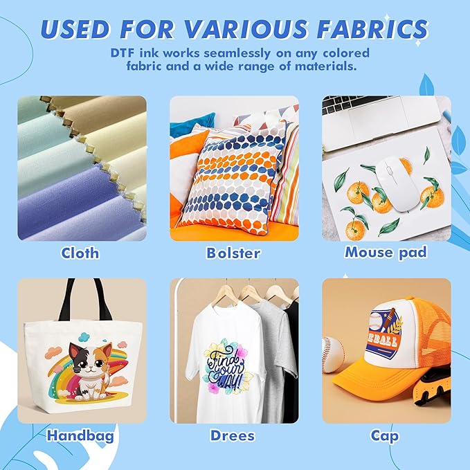 Dtf Ink 1500ml Dtf Printer Ink for ET8550,L1800,XP15000, Bright Colors,DTF Transfer Ink for Pet Film, Refill Ink for P400, P800, P600, DX5, XP600. (250ml x 6, 2Wh+BKCMY)