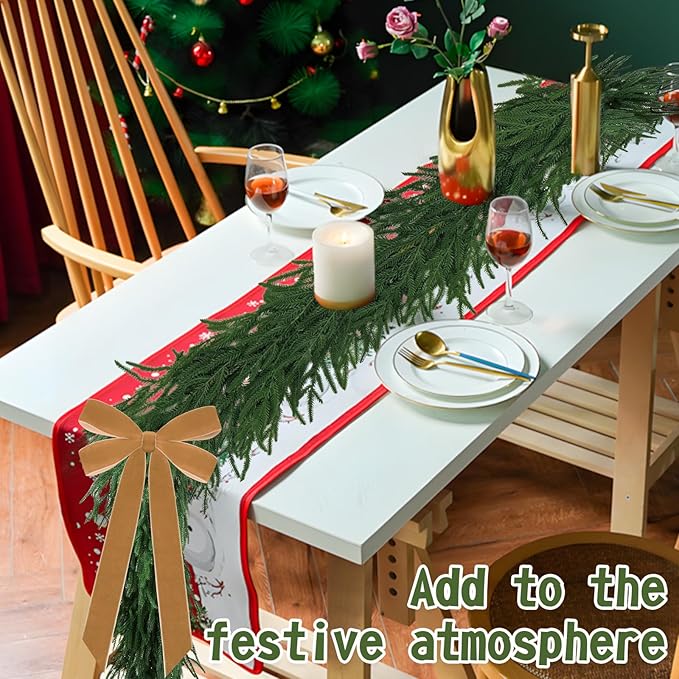 2-Pack Christmas Norfolk Pine Garland, 9ft Real Touch Garland,Artificial Winter Green Realistic Greenery Garlands for Mantle, Table, Wall, Indoor, Outdoor Xmas Decorations