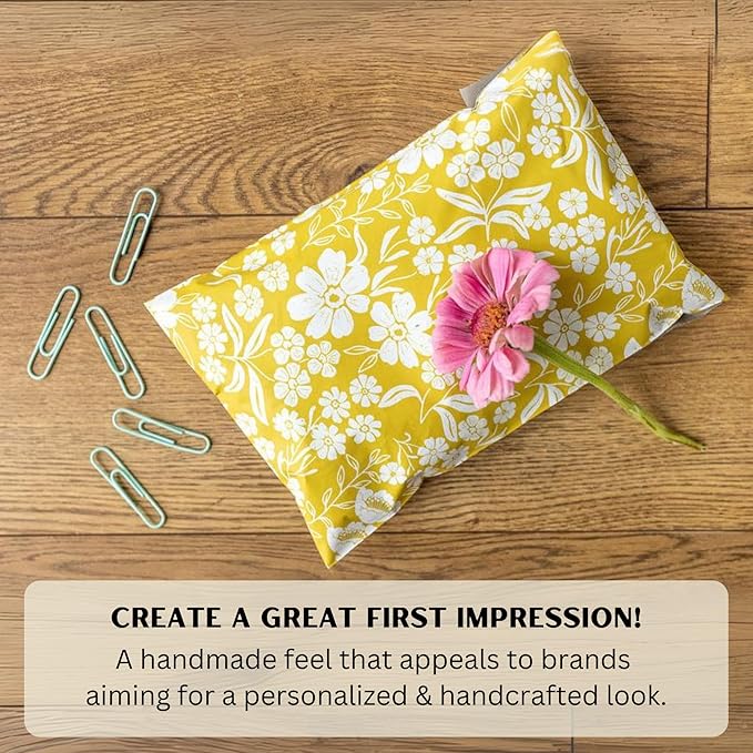 Poly Mailers 6x9 Inch 100 Pack Small Shipping Bags Strong Thick Mailing Envelopes | Self Sealing Adhesive | Waterproof & Tear Resistant | Small Business Packaging for Clothing - Floral Mustard Yellow