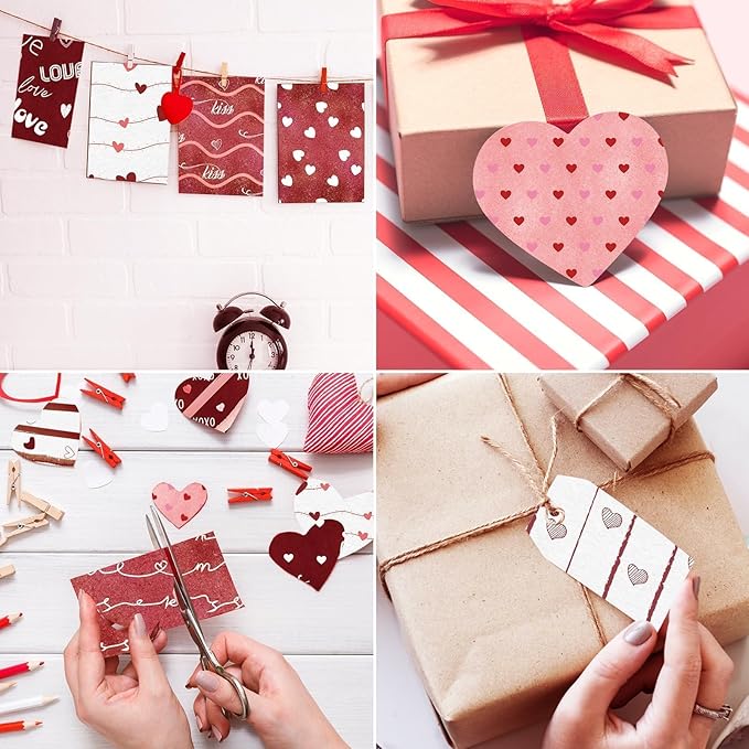 48Pcs Heart Pink Scrapbook Paper Pad, 12x12 Inch Watercolor Love Decorative Craft Paper for Junk Journal Supplies, DIY Cards, and Photo Albums, Aesthetic Craft Supplies for Kids and Adults