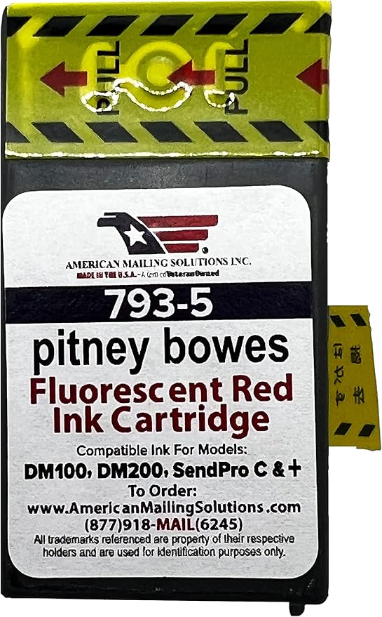 AMERICAN MAILING SOLUTIONS INC. | 2-Pack | PB 793-5 Replacement Red Fluorescent Ink Cartridge for Postage Meters DM100i, DM125i, DM150i, DM175i, DM200L, DM225, SendPro 300, C200, C300, C400, C425