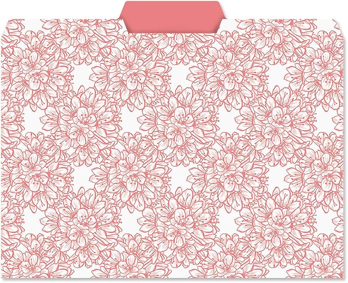 Current Charcoal & Coral File Folders Value Pack - Bulk Set of 24, 6 Pretty Decorative Designs, 1/3 Cut Tabs, Heavy-Duty Paper Stock, Office Supplies for Home & Work, 9-½” x 11-¾” Letter Size