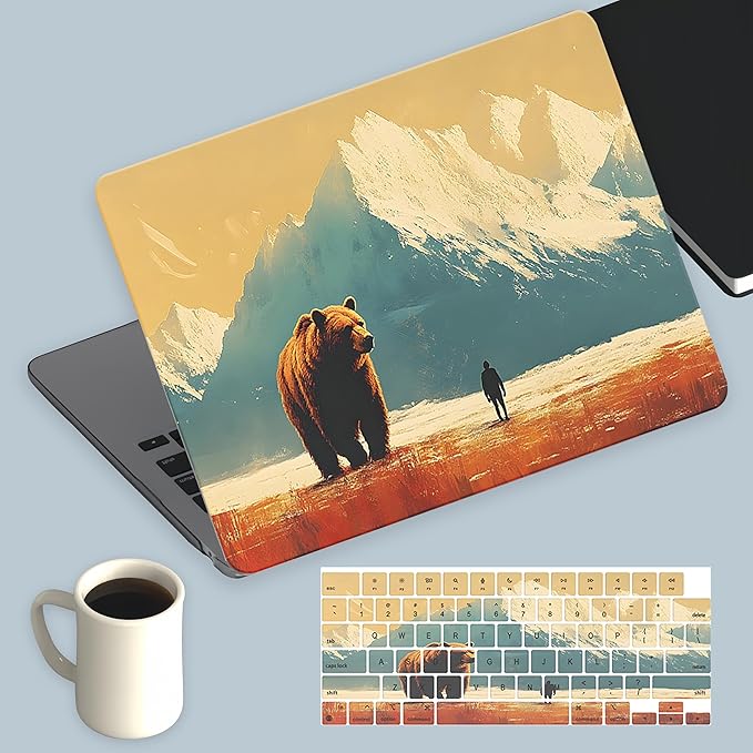 KEROM Compatible for MacBook Air 13 inch Case 2021 2020 2019 2018 M1 A2337 A2179 A1932, MacBook Air M1 Case, Cute Aesthetic Protective Plastic Hard Shell & Keyboard Cover, Bear