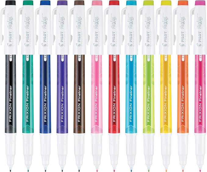 Pilot, FriXion Fineliner Erasable Marker Pens, Fine Point .7 mm, Pack of 12, Assorted Colors