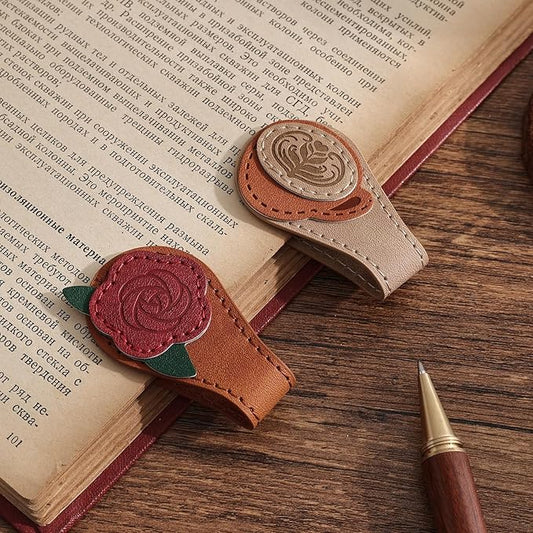 2PCS Vintage Magnetic Leather Bookmark, Leather Magnetic Bookmarks for Women, Magnetic PU Bookmarks Clip Book Accessories