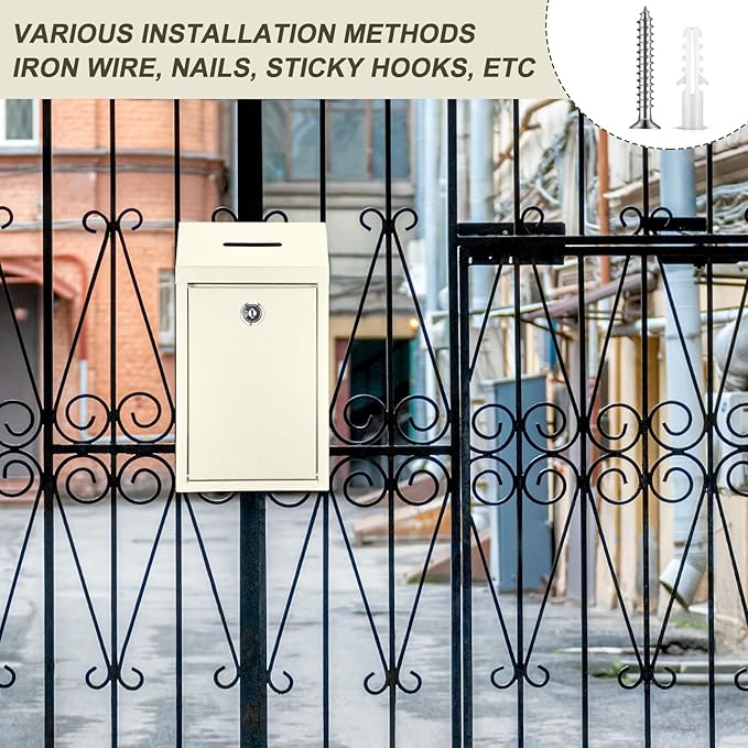 Metal Donation Cash Box Collection Safe Suggestion Box with Lock Wall Mounted Mailbox Delivery Ballot Container for Home Office Outdoor Door