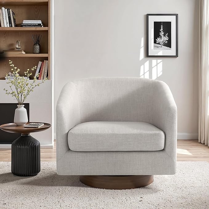 UIXE Swivel Accent Chairs Set of 2, Fabric Upholstered Barrel Chair for Living Room, Comfy Round Armchair Single Sofa Bedroom Reading Seat - 31" W, Khaki