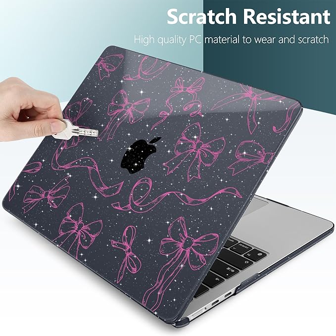 DONGKE Compatible with M4 MacBook Air 15 inch Case 2025-2023 A3241 A3114 A2941 M3 M2 Retina Display Touch ID, Plastic Hard Case & Keyboard Skin for MacBook Air 15" - Sparkly Black Bows