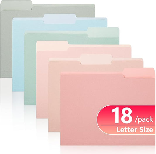 Two Tone Color File Folders,18 Pack 6 Pastel Colors Manilla Folders 8.5x11,Assorted Colors 1/3 Cut Tab File Folders Letter Size,School Business Office Folders for Document