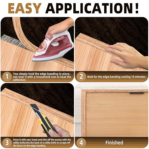 GSCIT Club Red Oak Edge Banding, 5/8 inch x 25ft roll of Veneer Edge Banding Preglued Flexible, Wood Tape Banding for Cabinet Repair