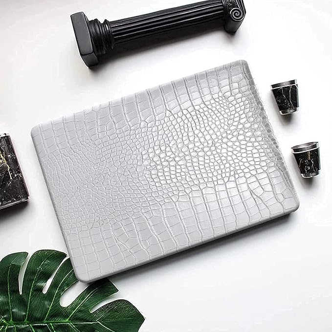 DTangLsm for Crocodile MacBook Air 13 inch Case 2022 2021 2020-2018 A2337 M1 A2179 A1932, Alligator Skin PU Leather Hard Cover Snakeskin Print Case for MacBook Air 13 M1+Keyboard Cover, Shining Silver
