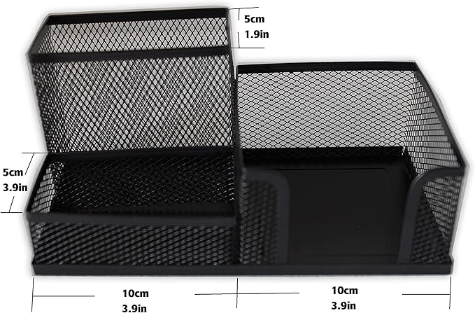 Fengtaiyuan T04, Black Metal Wire Mesh Pencil Holder, Desk Organizer (Black-T04)