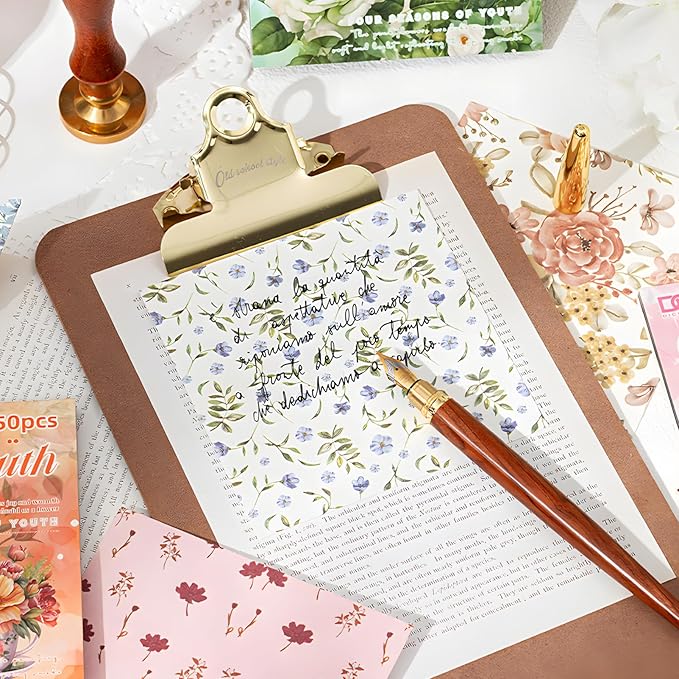 Snycler Scrapbooking Supplies, Vintage Journaling - 25 Sheets PET & 25 Sheets Paper Stickers, DIY Craft Stickers for Junk Journals, Ephemera Sticker Book, Purple Flower Themes, Pre-Cut Designs