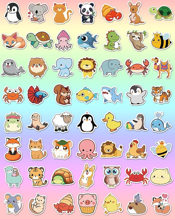200 Pcs Animal Stickers for Kids, Cute Water Bottle Stickers for Kids Waterproof, Vinyl Laptop Kid Sticker Pack, Kid Classroom Prizes for Elementary Students