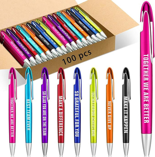 Lincia 100 Pcs Employee Appreciation Ballpoint Pens Bulk Retractable Medium Point Pens with Black Ink Inspiration Thank You Gifts for Teacher, Back to School, Christmas