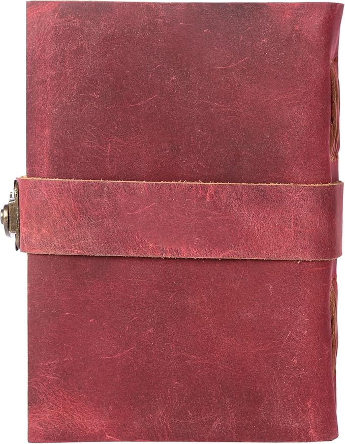 Vintage Leather Journal Handmade Buffalo Non-Refillable Deckle Edge Paper – Leather Bound Journal for Women, Men C-Lock Closure, Ideal for Writing & Travel for Artists (Solid Pink)