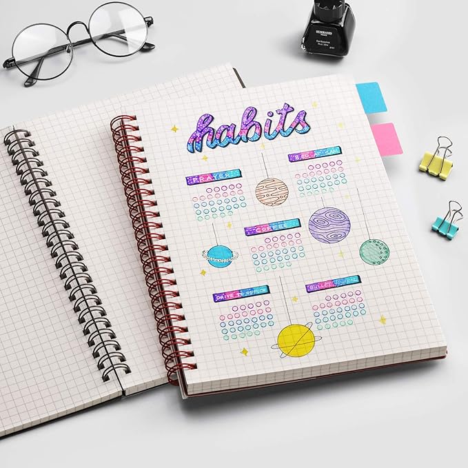 EMSHOI Graph Paper Spiral Notebook 7.48" x 10.15", 2 Pack 320 Pages B5 Large Graph Notebook with Sticky Notes, 100gsm Thick Grid Paper, Plastic Hardcover Journals for Writing Engineering Graphing