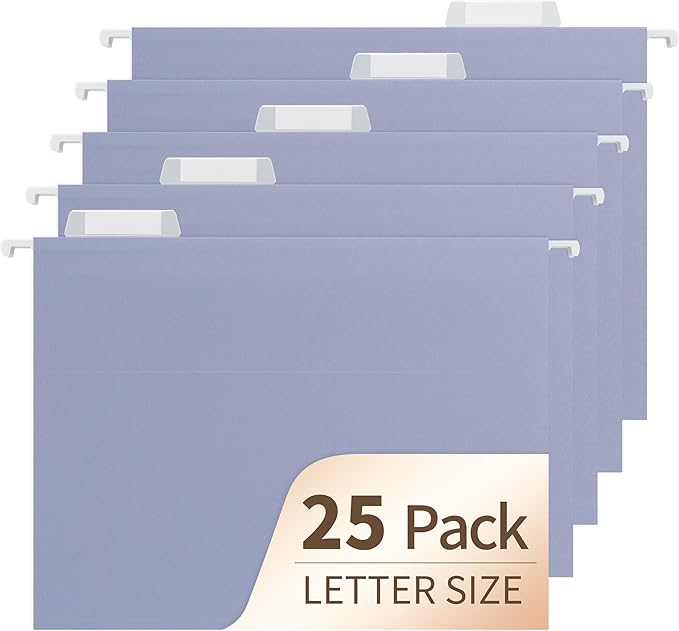 Hanging File Folders, 25 Pack Letter Size File Folders with 1/5-cut Tabs, Office Essentials for Filing Cabinet & Desk Storage