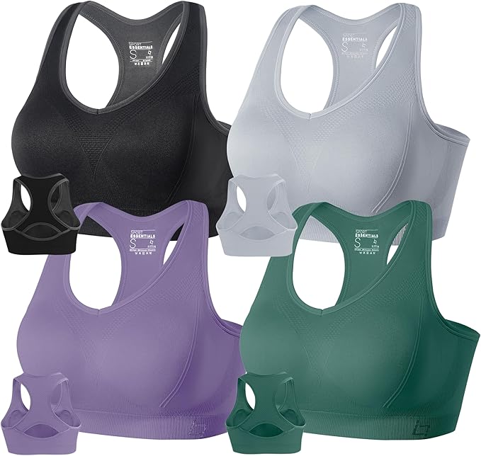 FITTIN Racerback Sports Bras for Women - Padded Seamless Support Bra for Yoga Gym Workout Fitness