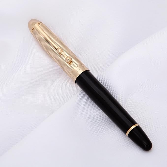 Piguet Genève – Luxury and Ergonomic Fountain & Rollerball Pen – Sigma Series – German Bock Medium Nib, Gold Trim, Blue Ink – Gift Boxed with Universal Refill and Converter (Fountain Pen, I'Doré)