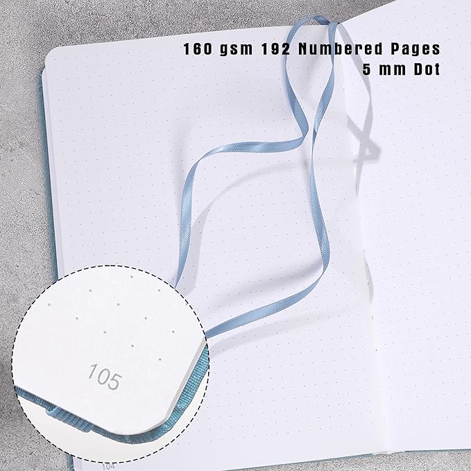 TIEFOSSI Dotted Notebook, 160gsm Thick Paper, Hardcover Dot Grid Journals for Women Men, 192 pages, for Travel, School and Office Use
