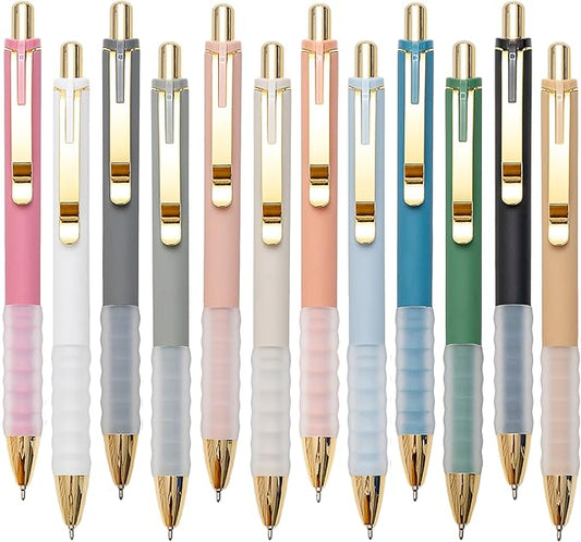 1.0mm Ballpoint Pens Retractable Cute Black Ink Pens with Silicone Grip Smooth Writing Suitable for Office, Note-taking (12 pcs)