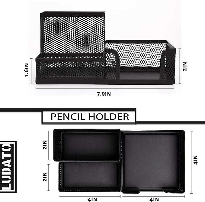 Ludato Desk Organizers Mesh Pencil Holder，3 Compartments Black Mesh Pen Holder Storage for Office Desk Accessories
