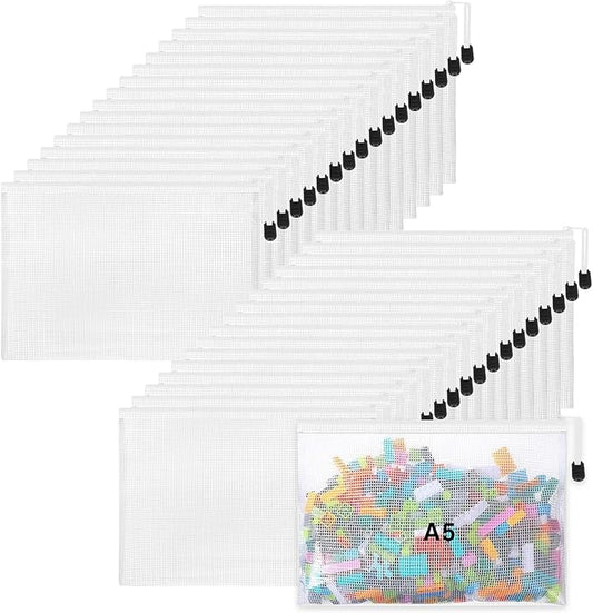 Jetec 32 Pcs Mesh Zipper Bags Toy Storage Bikini Organizer Bag Bolsas Para Guardar Trajes De Baño Waterproof Zipper Reusable Pouch Puzzle Multipurpose for Storage Office(White,9 x 7 Inch)