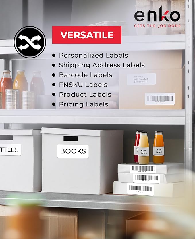 enKo 4" x 2" Labels for Zebra Desktop Printers (12 Rolls | 9,000 Labels) - Direct Thermal Address Mailing Shipping Barcode FBA Stickers FNSKU Label for Zebra and Eltron (Perforated)