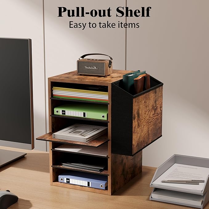 6 Tier Adjustable Countertop Mail Sorter, Mailboxes With Name Slots, Literature Organization Paper Storage Slot, Office Desk File Organizer, Wooden Desktop Mailbox for Classroom, Rustic Brown